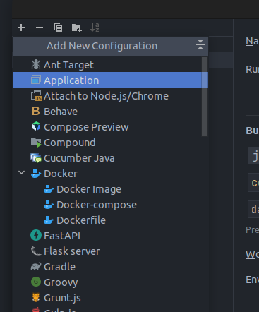 A screenshot of IntelliJ add config list