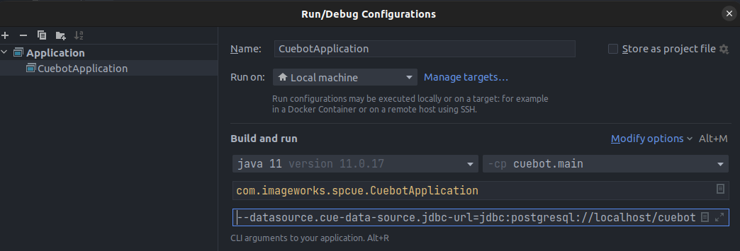 A screenshot of IntelliJ run configuration window