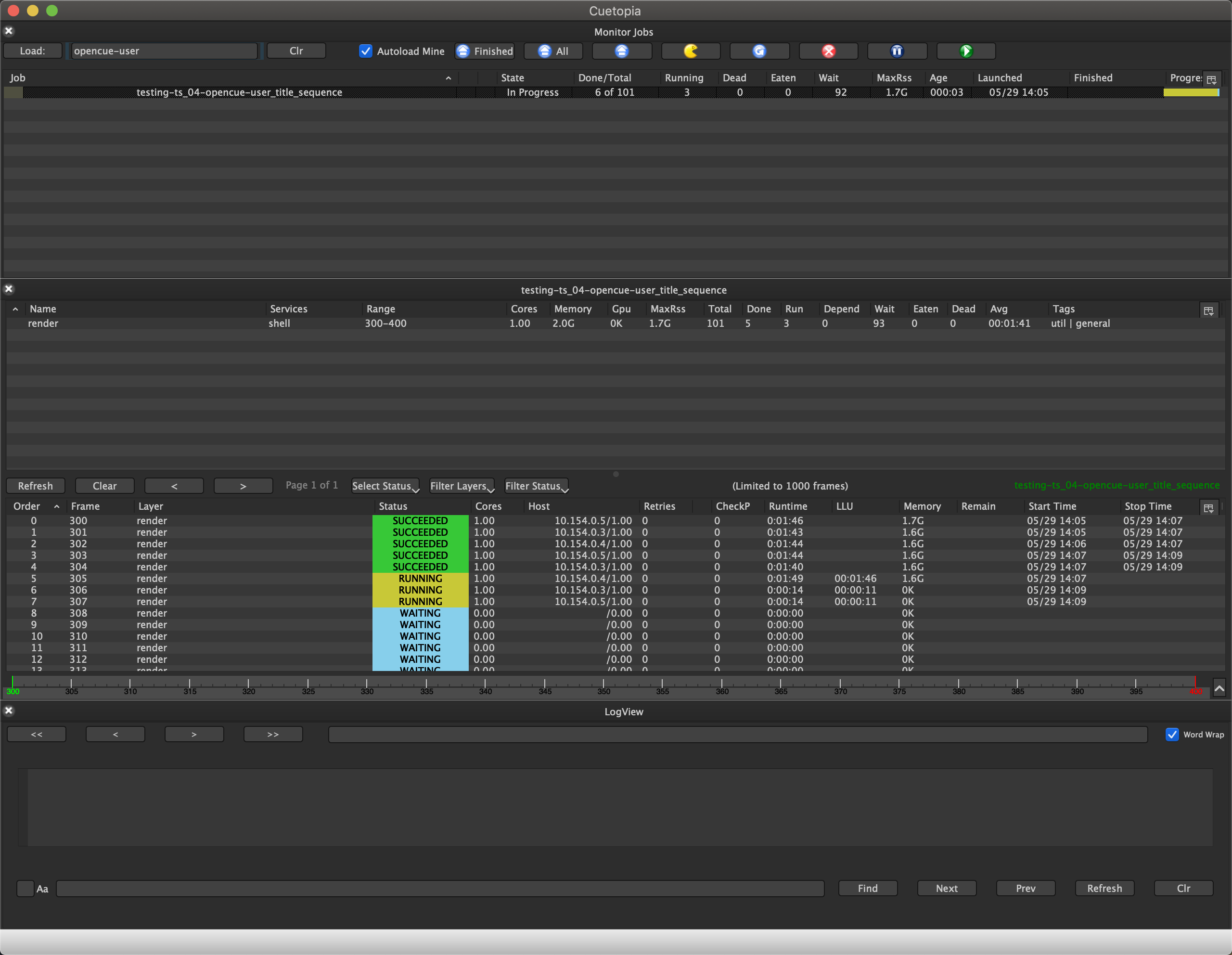 Monitoring the status of individual job layers andframes